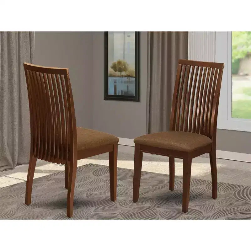 HomeStock Ipswich Dining Room Chairs Linen Fabric Solid Wood Chairs Set of 2 Mahogany