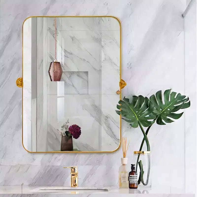 Miroir rectangulaire en fer forgé doré - Bords arrondis 80x60cm