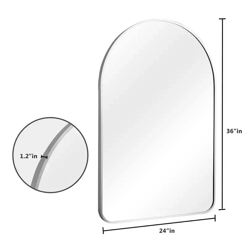 Silver Aluminum Slim-Edge Arch Mirror - Rounded Corners 91x61x4cm