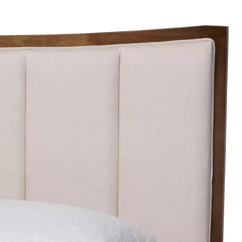 Baxton Studio Nikolai Mid-Century Channel Tufted Beige Fabric and Wenge Brown Wood 4-Piece Queen Bedroom Set