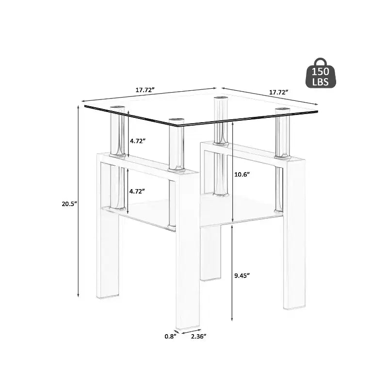 MAYEERTY Modern Tempered Glass End Table, Square Side Table for Living Room Bedroom, Transparent