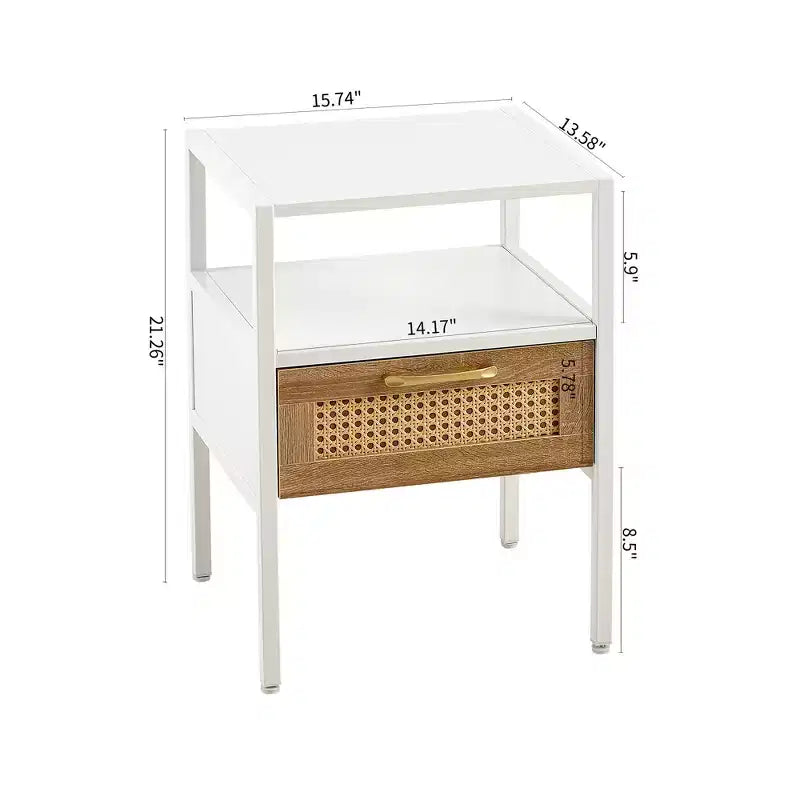 MAYEERTY Lot de 2 tables d'appoint en rotin, tables de chevet modernes avec tiroir, tables d'appoint pour salon, chambre à coucher, blanc