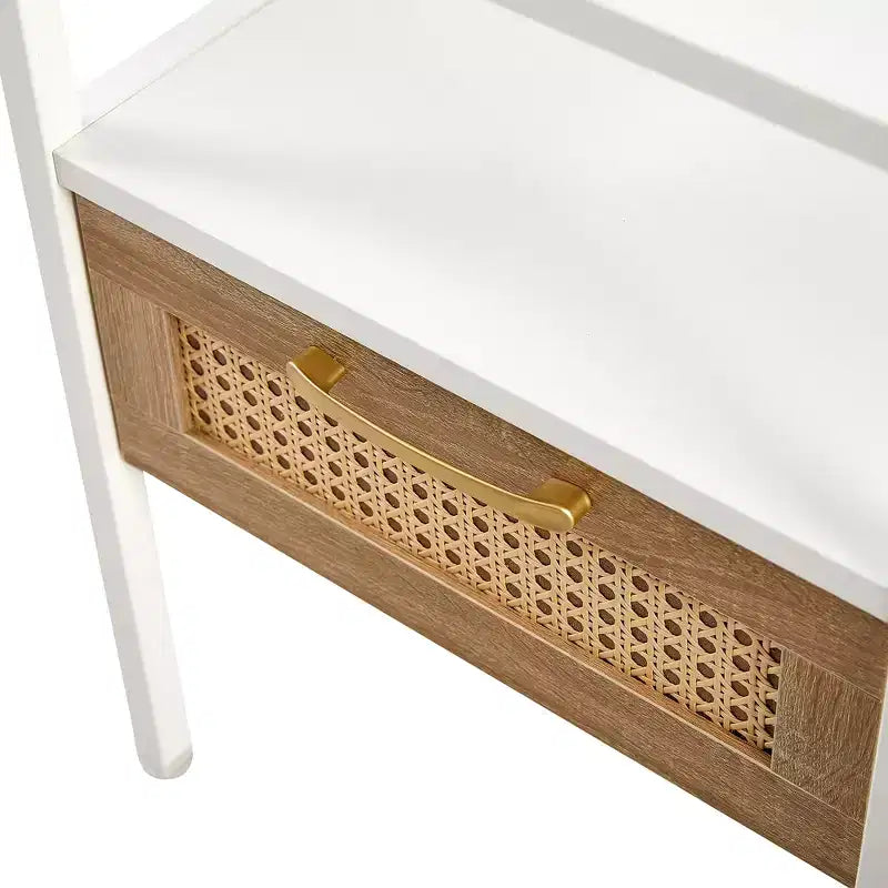 MAYEERTY Lot de 2 tables d'appoint en rotin, tables de chevet modernes avec tiroir, tables d'appoint pour salon, chambre à coucher, blanc