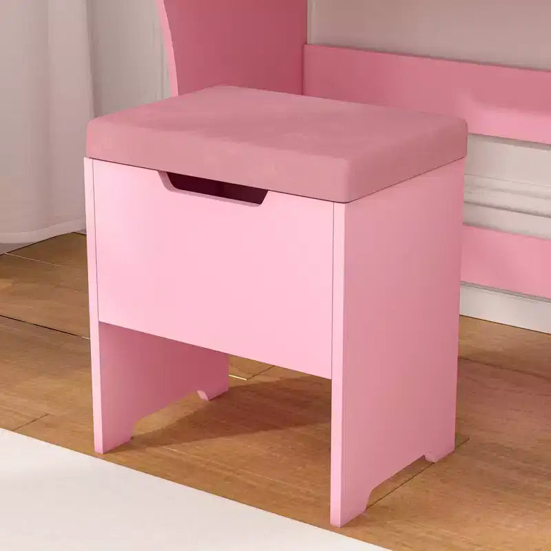 VECELO Vanity Desk with LED Lighted Mirror & Power Outlet, Makeup Table with 4 Drawers & Storage Stool, Adjustable 3 Lighting Modes for Bedroom