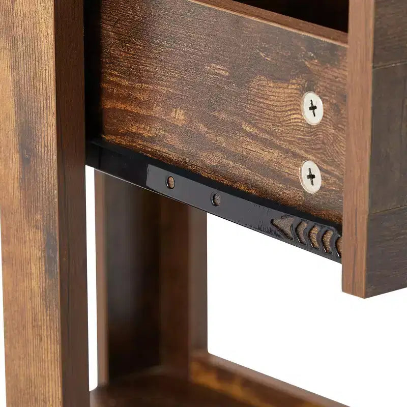 MAYEERTY Rattan End Table with Drawer, Modern Nightstand, Side Table for Living Room, Bedroom, Rustic Brown