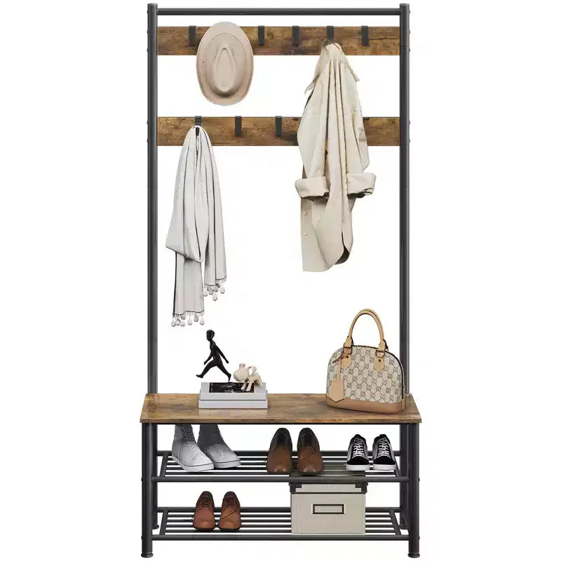 Yaheetech 73 H Metal Hall Tree with Shoe Storage Bench and 11 Removable Hooks,Entryway Storage Bench