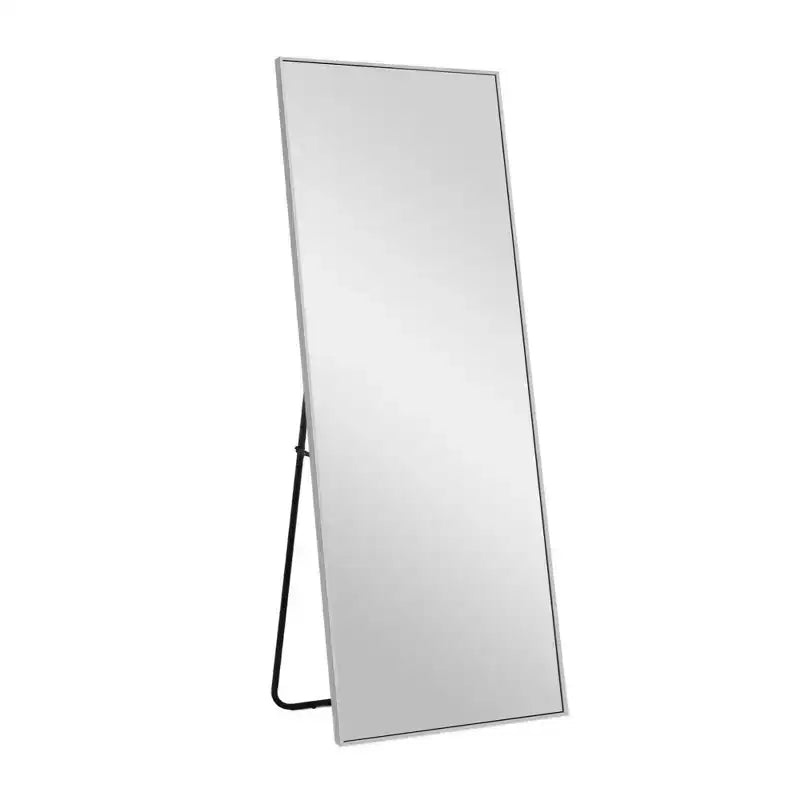 Miroir rectangulaire intégral à bords fins argentés en alliage d'aluminium, 163x54x1,5cm (Support inclus)