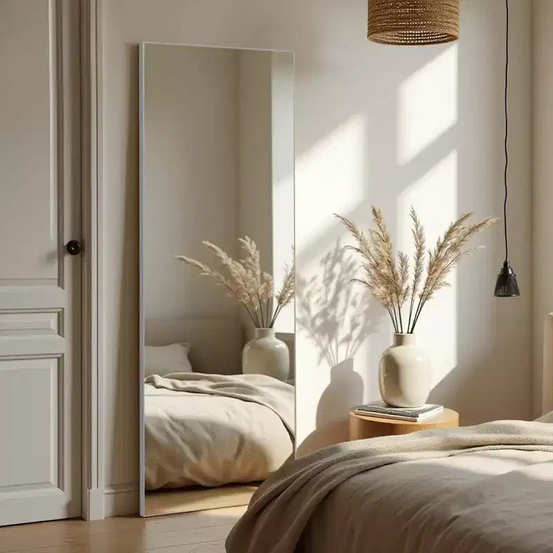 Miroir rectangulaire intégral à bords fins argentés en alliage d'aluminium, 163x54x1,5cm (Support inclus)
