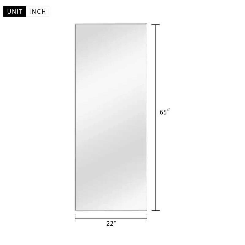Miroir rectangulaire intégral à bords fins argentés en alliage d'aluminium, 163x54x1,5cm (Support inclus)