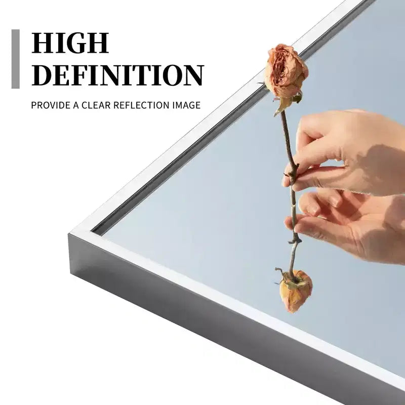 Miroir rectangulaire intégral à bords fins argentés en alliage d'aluminium, 163x54x1,5cm (Support inclus)