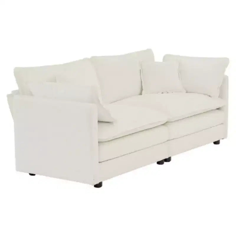 Modern Fabric Loveseat Sofa Couch for Living Room, Upholstered Large Size Deep Seat 2-Seat Sofa with 4 Pillows ,White Chenille
