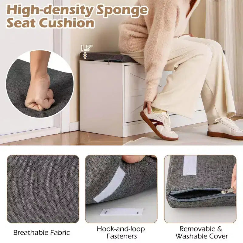 Banc à chaussures Costway, meuble de rangement de style rustique avec coussin, 2 portes et 2 étagères réglables