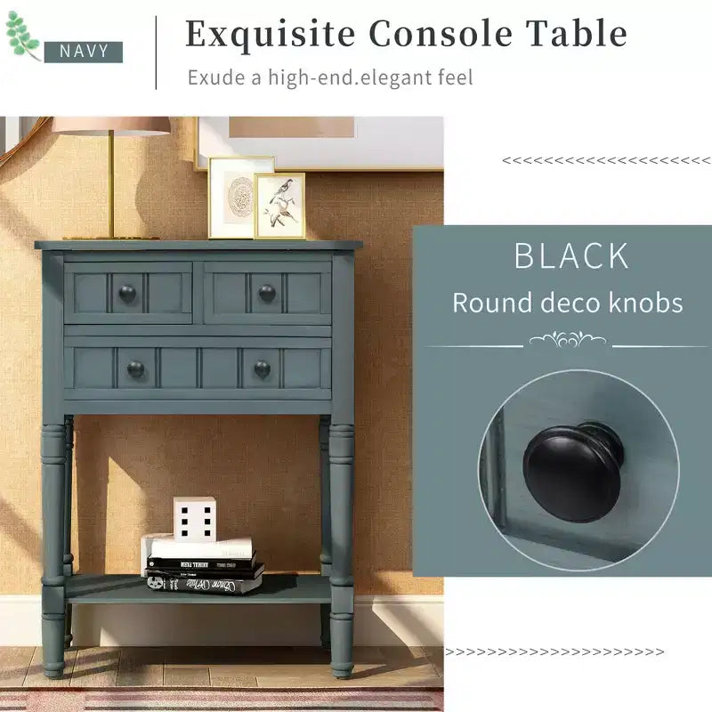 Console en bois rectangulaire AndMakers de 23,7 po avec 3 tiroirs