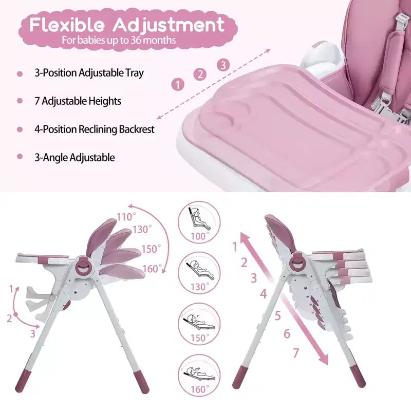 Baby High Chair,Foldable Infant Highchairs with Removable Tray,Adjustable Height and Recline,High Chair for Babies & Toddlers