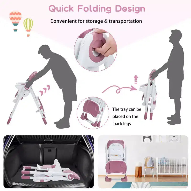 Baby High Chair,Foldable Infant Highchairs with Removable Tray,Adjustable Height and Recline,High Chair for Babies & Toddlers