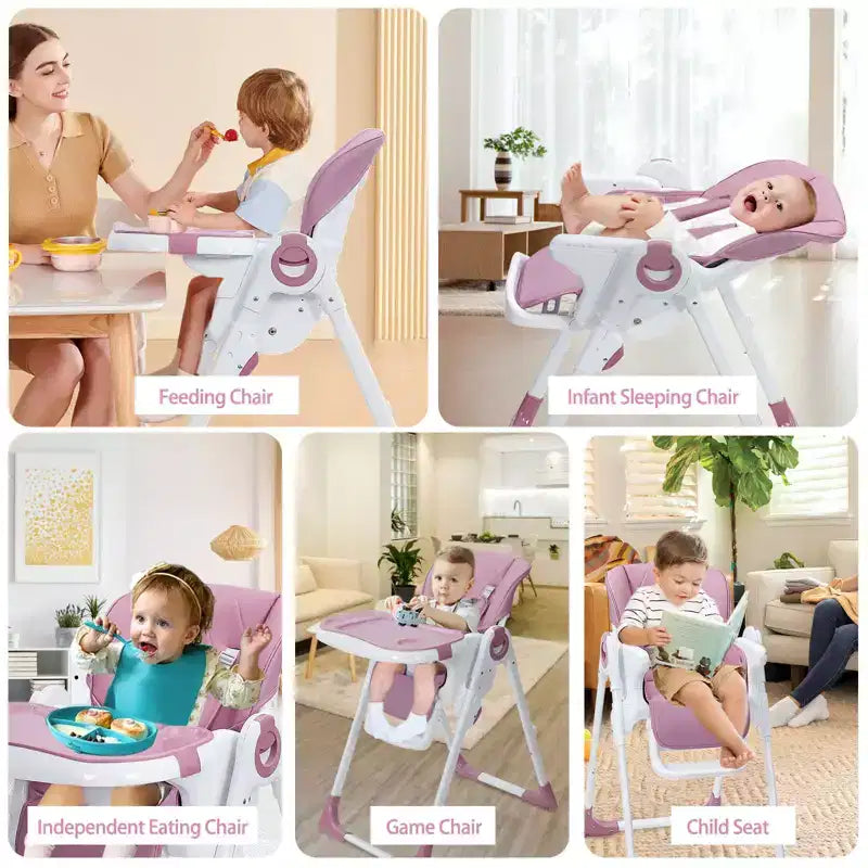 Baby High Chair,Foldable Infant Highchairs with Removable Tray,Adjustable Height and Recline,High Chair for Babies & Toddlers