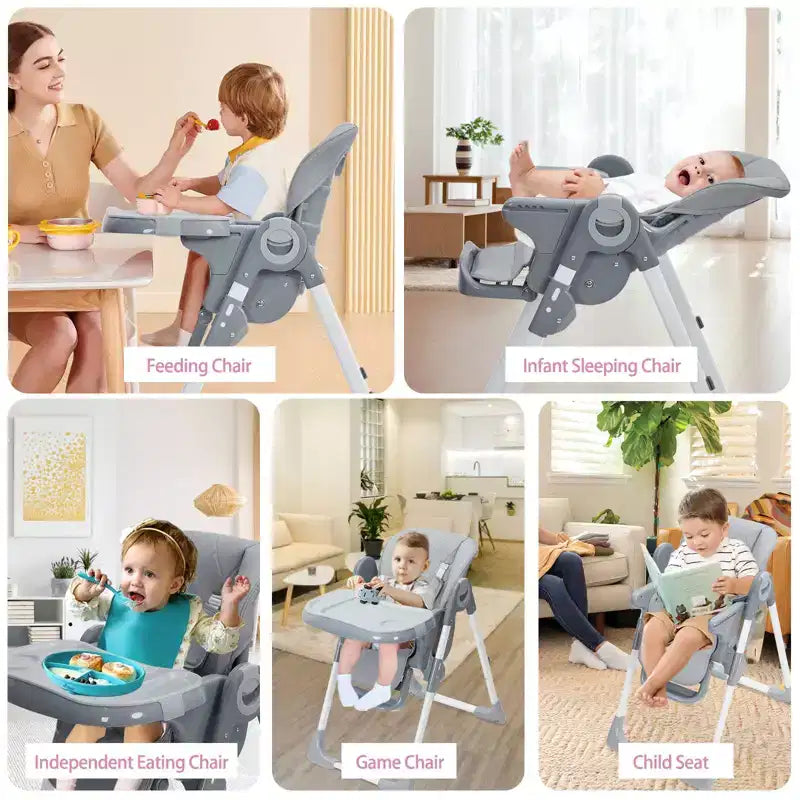 Baby High Chair,Foldable Infant Highchairs with Removable Tray,Adjustable Height and Recline,High Chair for Babies & Toddlers
