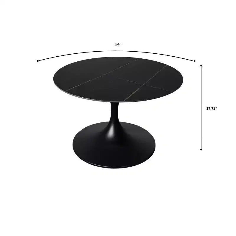Table Basse Ronde LeisureMod Verve 24 - Plateau en Pierre Frittée et Piètement Socle Noir Moderne, Table d'Appoint pour Salon Contemporain