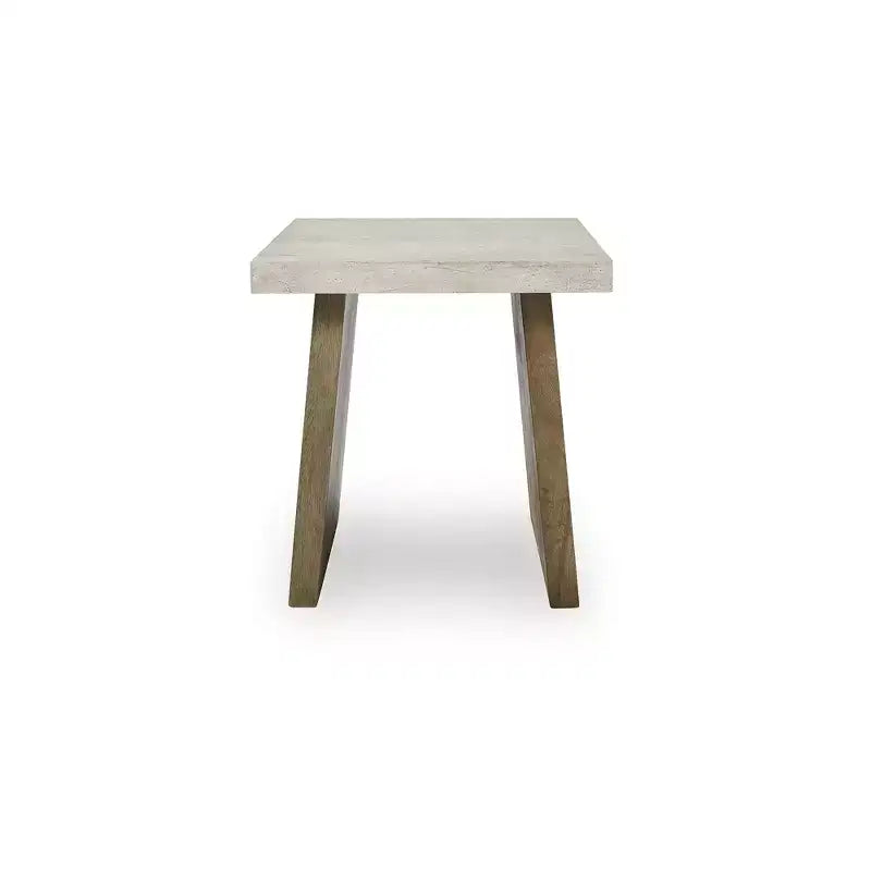 Signature Design by Ashley Brendalhouse Contemporary Square End Table - Faux Cement Top with Mango Wood Base, Light Brown