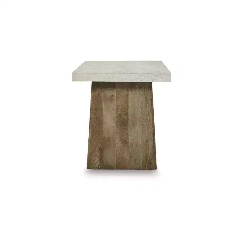 Signature Design by Ashley Brendalhouse Contemporary Square End Table - Faux Cement Top with Mango Wood Base, Light Brown