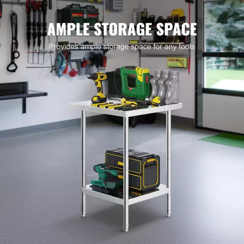 VEVOR Table de préparation en acier inoxydable, 61 x 61 x 86,4 cm, capacité de charge de 317,5 kg, table de travail en métal robuste avec 3 niveaux de hauteur réglables
