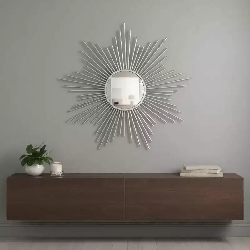 HomeRoots Miroir d'appoint encadré en métal argenté de 32 po modèle Sunburst