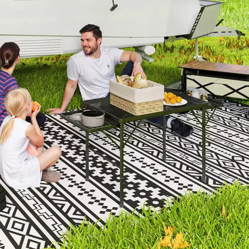 Outsunny Folding Grill Table, 4.5 ft Portable Camping Table with 2 Wing Panels, Height Adjustable Metal Outdoor Table for Picnic, BBQ, Party