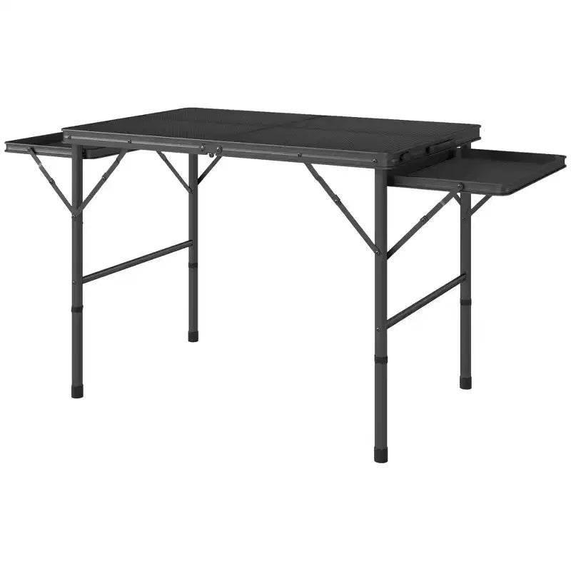 Outsunny Folding Grill Table, 4.5 ft Portable Camping Table with 2 Wing Panels, Height Adjustable Metal Outdoor Table for Picnic, BBQ, Party