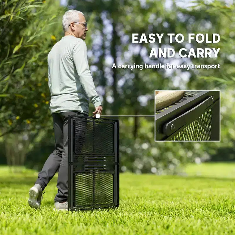 Outsunny Folding Grill Table, 4.5 ft Portable Camping Table with 2 Wing Panels, Height Adjustable Metal Outdoor Table for Picnic, BBQ, Party