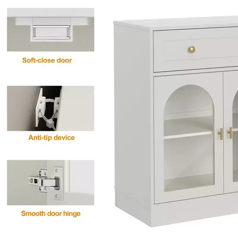 Heynemo Sideboard, Sideboard with Adjustable Shelves & 4 Doors, Kitchen Storage Sideboards with 2 Drawers, Wood Coffee Bar Table, White