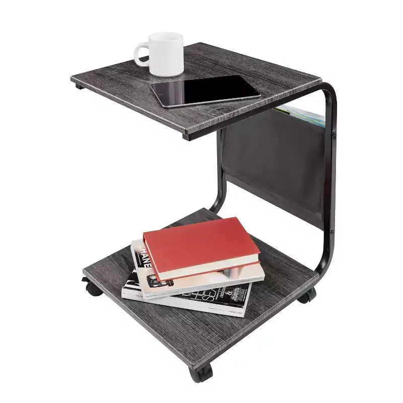 Table d'appoint en C Seville Classics Ashwood rustique avec pochette de rangement latérale