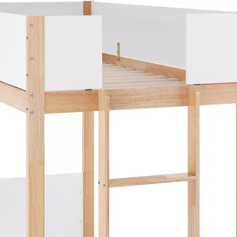 Emma and Oliver Kids Bunk Bed with Convertible, Solid Wood Frame and Easy-to-Climb Ladder with No Box Spring Required