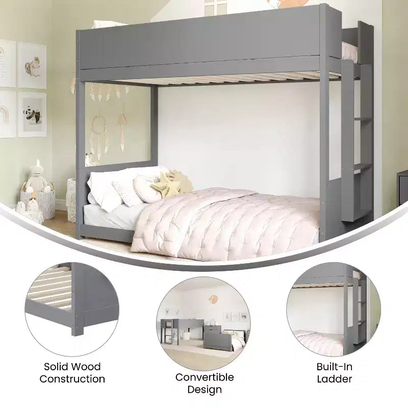 Emma and Oliver Kids Bunk Bed with Convertible, Solid Wood Frame and Easy-to-Climb Ladder with No Box Spring Required