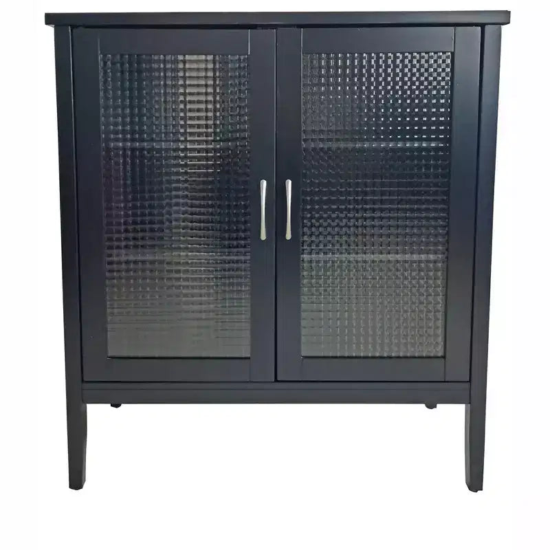 Kings Brand Furniture - Meuble console/armoire de rangement d'appoint en bois à 2 portes Lisle, Noir