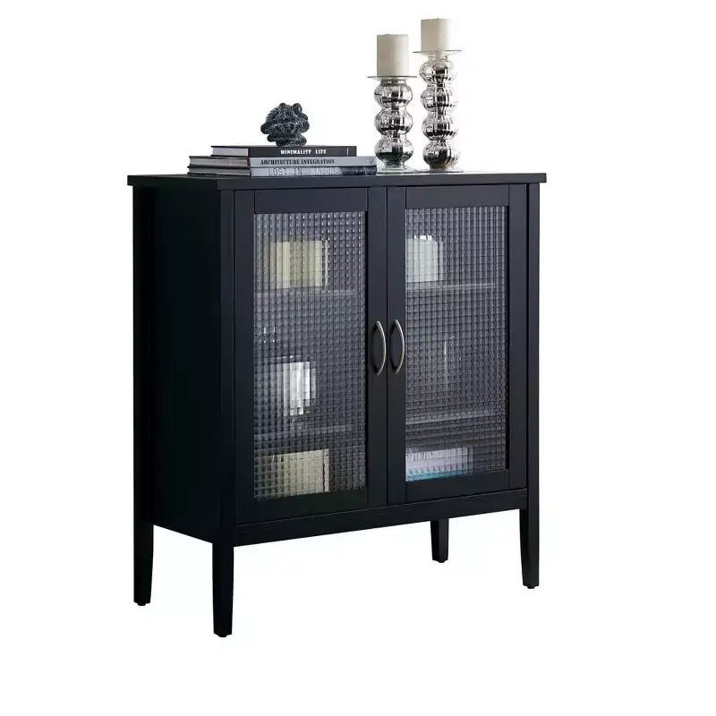 Kings Brand Furniture - Meuble console/armoire de rangement d'appoint en bois à 2 portes Lisle, Noir
