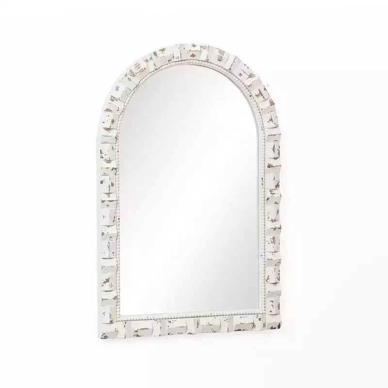 LuxenHome Distressed White Arch Rectangle 36-Inch Tall Wall Mirror, Accent and Vanity