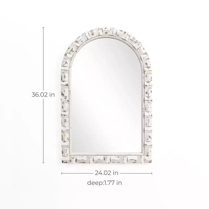 LuxenHome Distressed White Arch Rectangle 36-Inch Tall Wall Mirror, Accent and Vanity