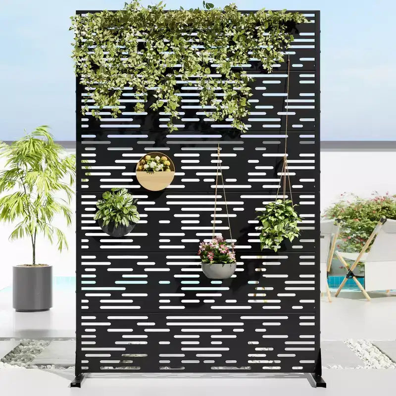 72 H47W Jardinière noire en métal Dovelina avec treillis brise-vue pour patio de café, jardin et balcons