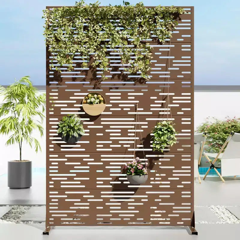 72 H47W Jardinière noire en métal Dovelina avec treillis brise-vue pour patio de café, jardin et balcons