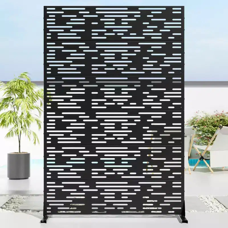 72 H47W Jardinière noire en métal Dovelina avec treillis brise-vue pour patio de café, jardin et balcons
