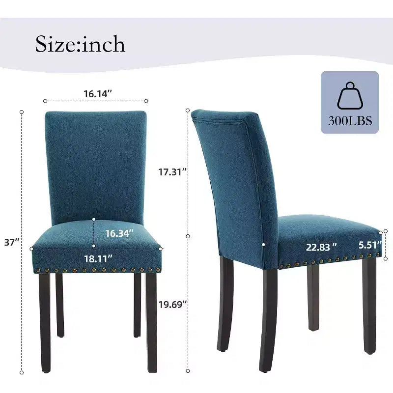 Lot de 2 chaises de salle à manger rembourrées, chaises Parsons ergonomiques à dossier haut en tissu avec garniture cloutée pour cuisine/salle à manger/hôtel
