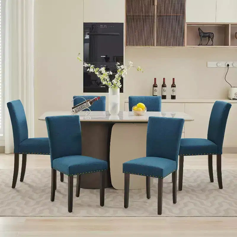Lot de 2 chaises de salle à manger rembourrées, chaises Parsons ergonomiques à dossier haut en tissu avec garniture cloutée pour cuisine/salle à manger/hôtel