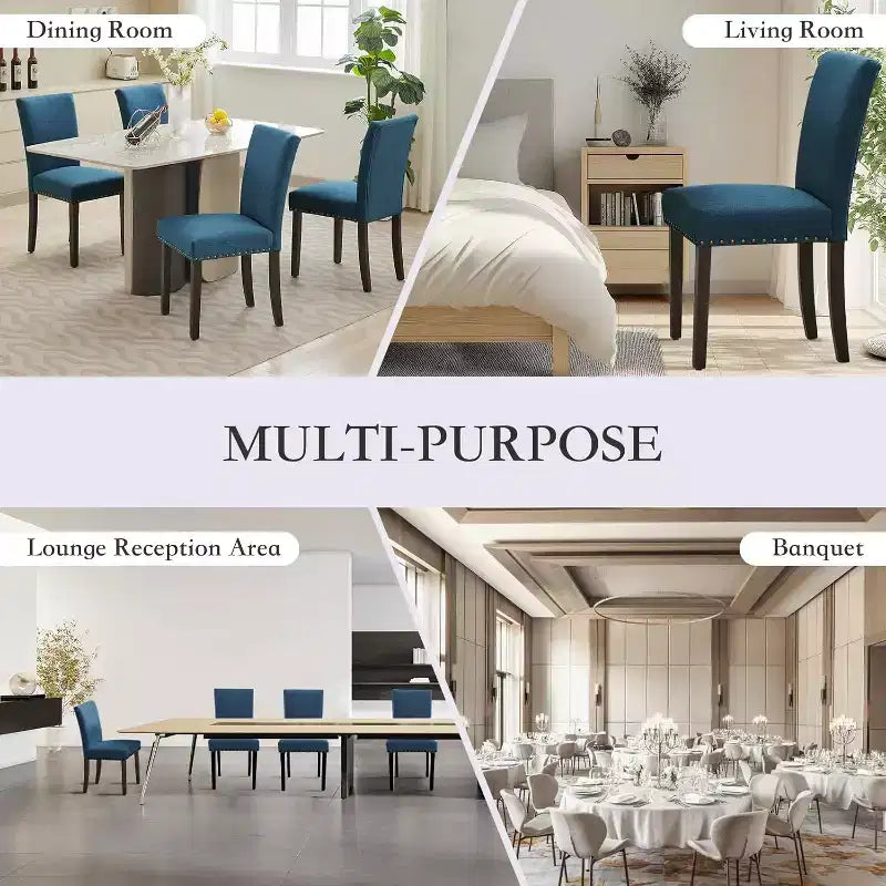 Lot de 2 chaises de salle à manger rembourrées, chaises Parsons ergonomiques à dossier haut en tissu avec garniture cloutée pour cuisine/salle à manger/hôtel