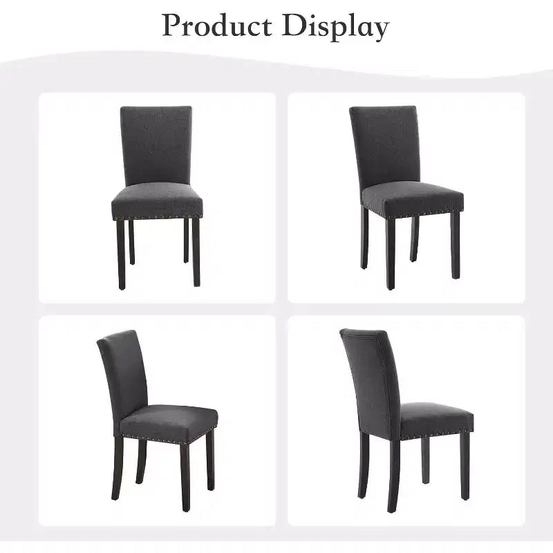 Lot de 2 chaises de salle à manger rembourrées, chaises Parsons ergonomiques à dossier haut en tissu avec garniture cloutée pour cuisine/salle à manger/hôtel