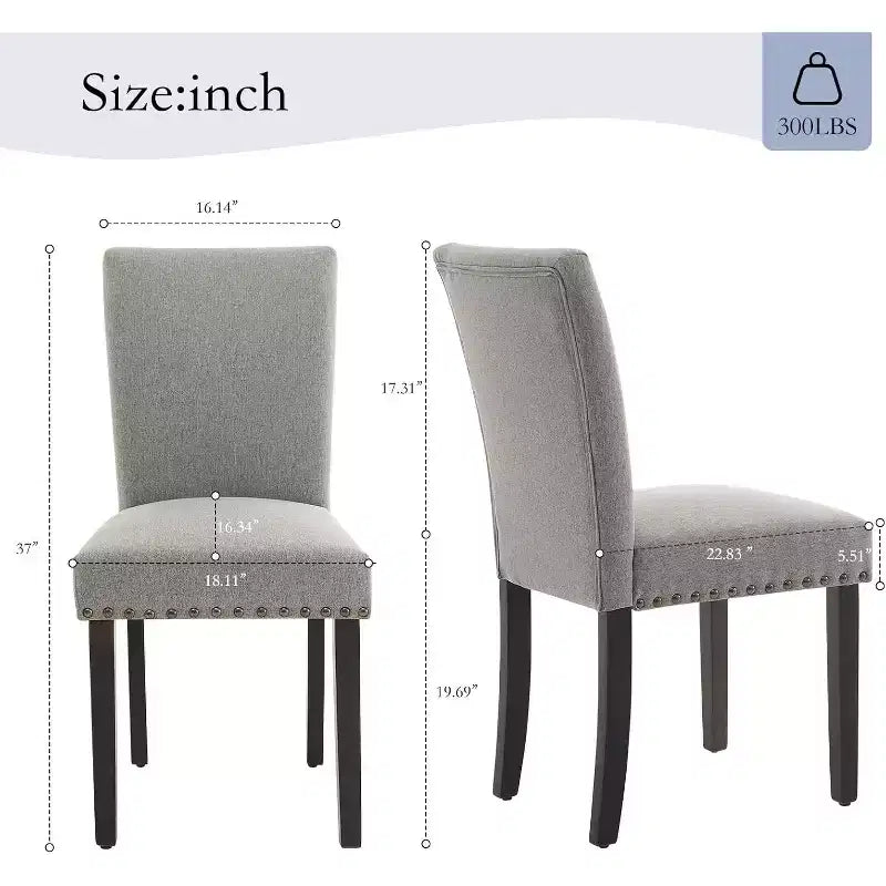 Lot de 2 chaises de salle à manger rembourrées, chaises Parsons ergonomiques à dossier haut en tissu avec garniture cloutée pour cuisine/salle à manger/hôtel