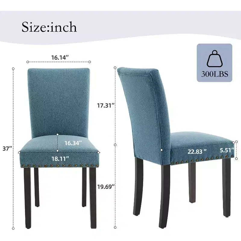 Lot de 2 chaises de salle à manger rembourrées, chaises Parsons ergonomiques à dossier haut en tissu avec garniture cloutée pour cuisine/salle à manger/hôtel