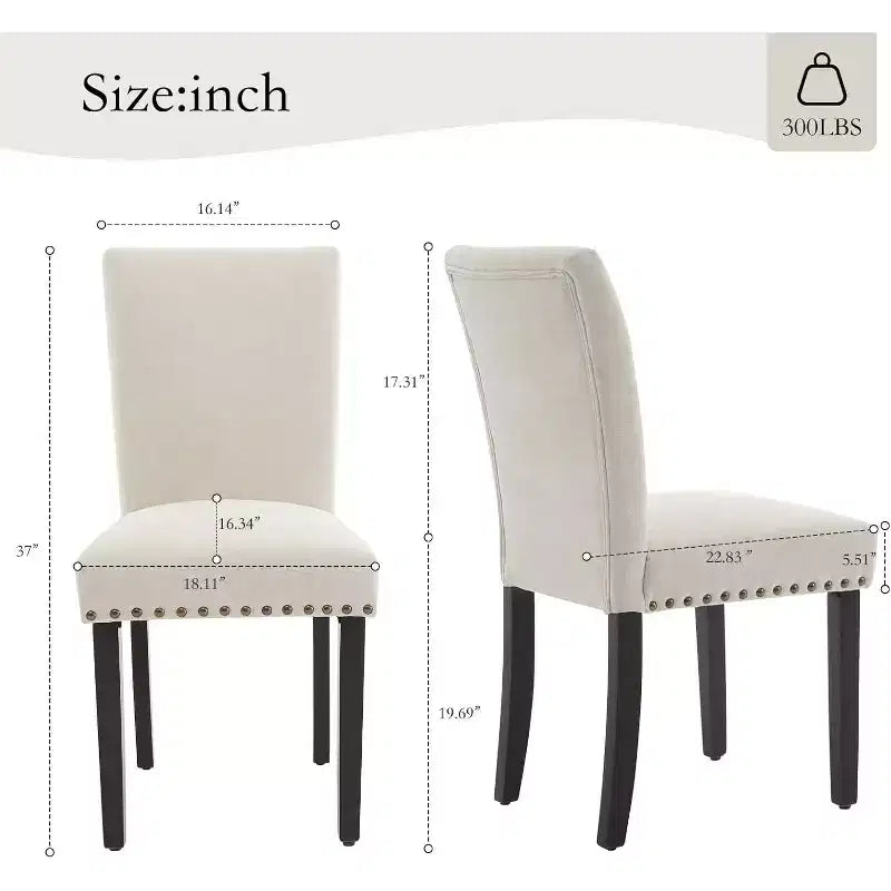 Lot de 2 chaises de salle à manger rembourrées, chaises Parsons ergonomiques à dossier haut en tissu avec garniture cloutée pour cuisine/salle à manger/hôtel