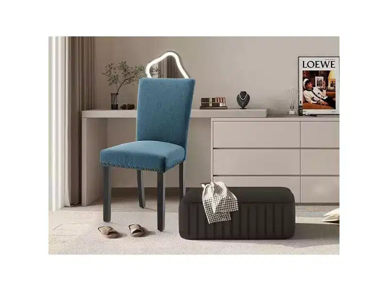 Lot de 2 chaises de salle à manger rembourrées, chaises Parsons ergonomiques à dossier haut en tissu avec garniture cloutée pour cuisine/salle à manger/hôtel