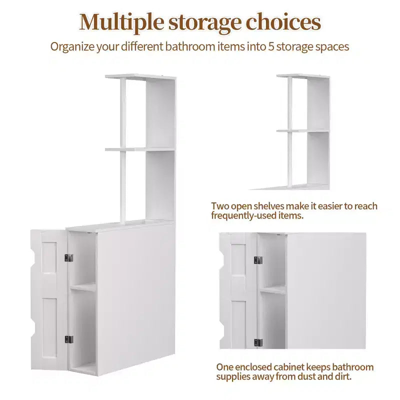 Meuble de Rangement Étroit VECELO pour Salle de Bain, Organisateur de Rangement Mince avec 2 Étagères Ouvertes et une Porte, Meuble Autoportant pour Petits Espaces, Blanc