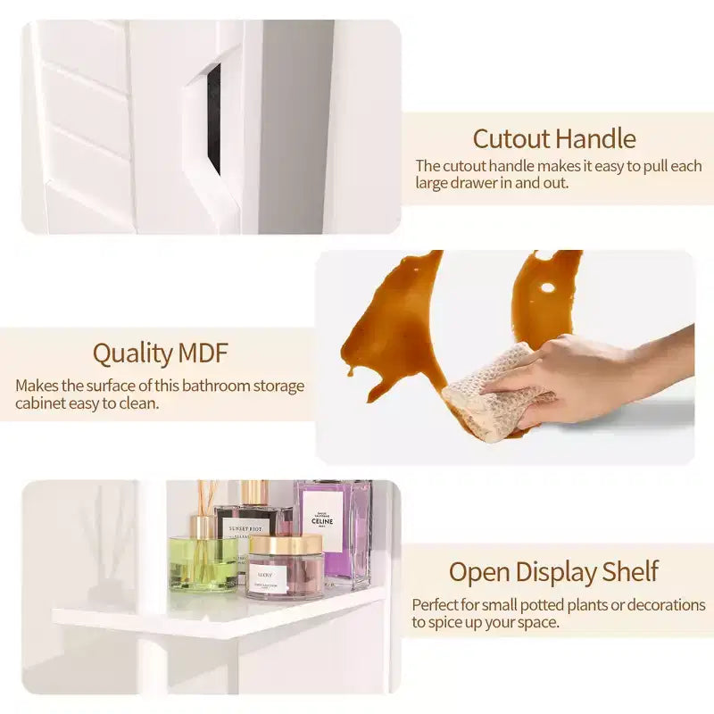 Meuble de Rangement Étroit VECELO pour Salle de Bain, Organisateur de Rangement Mince avec 2 Étagères Ouvertes et une Porte, Meuble Autoportant pour Petits Espaces, Blanc
